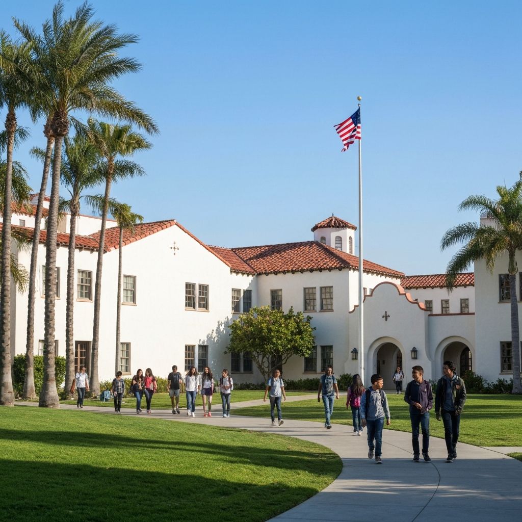 Coronado California school campus with Spanish colonial architecture